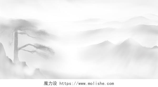 中国风水墨山水黄山迎客松背景插画海报